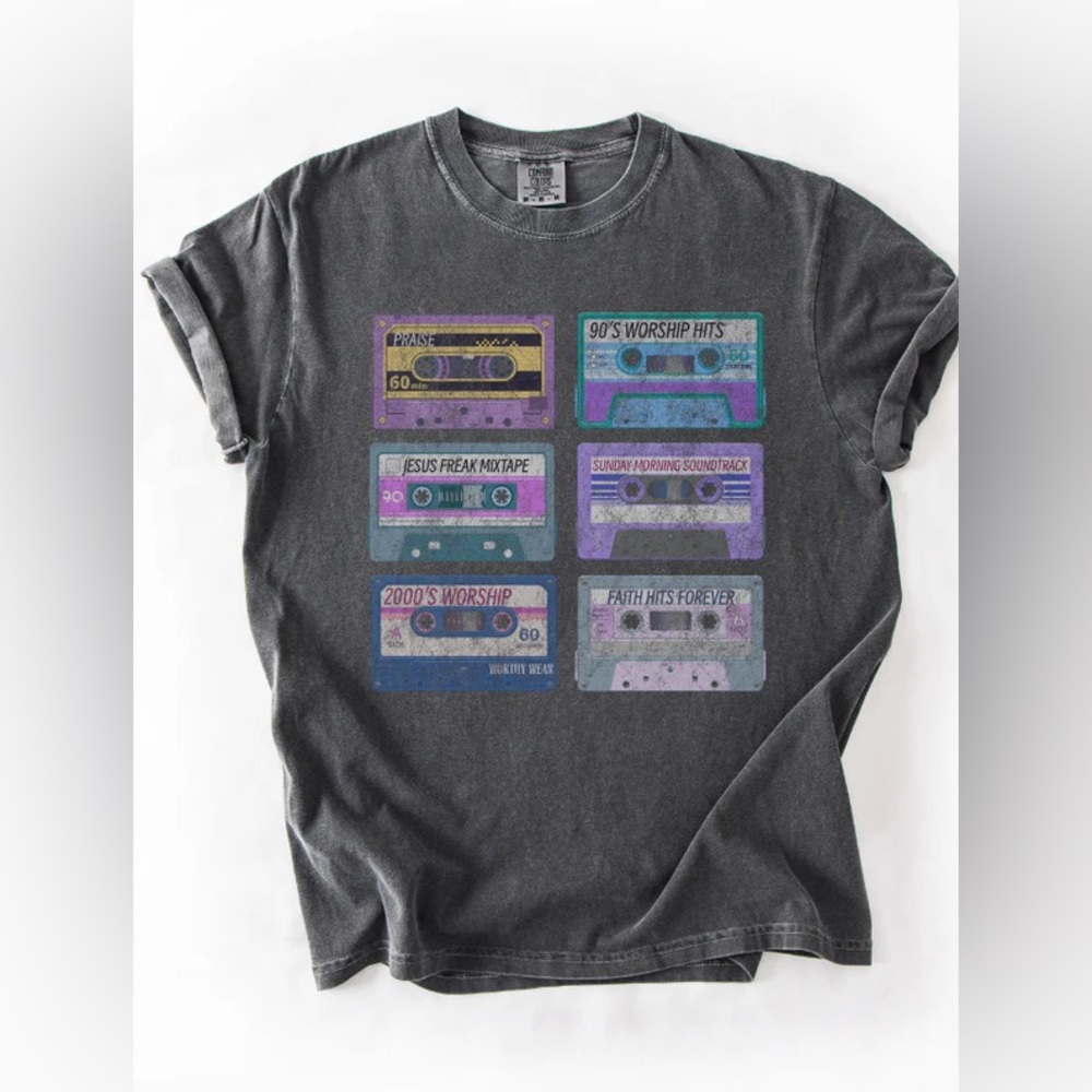 Womens Faith Jesus  “Mixed Tapes” Tee Shirt sz XL gray